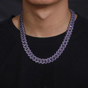 14mm Black Gold Plated AAAAA Purple CZ Diamond Iced Out Cuban Link